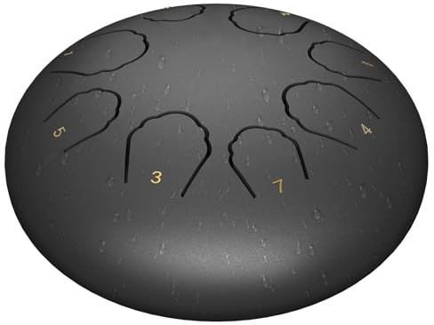 Zungentrommel 6 Zoll 8 Töne C-Key, Steel Tongue Drum Handpan Set,Regentrommel outdoor,Schlaginstrument für Anfänger, inkl. Tragetasche, Notenbuch & Schlägeln (Schwarz, 6 Zoll)