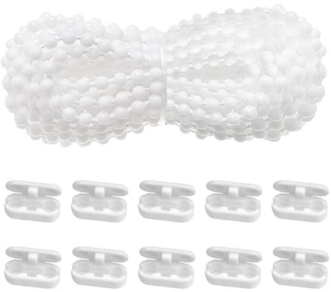 Chaîne de Store Enrouleur, chaîne de Perles de Store de 6 m avec 10 connecteurs d'accouplement, connecteur de Cordon de Store de 4,5 mm, chaîne de Store pour réparation de Rouleau de Rideau (Blanc)