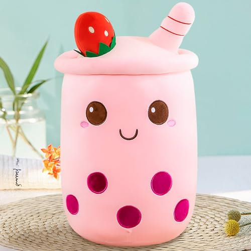 MeHoo 35cm Bubble Tea Kuscheltier, Boba Tea Plüsch Kissen, Niedliche Stofftier Boba Plüschtier,Weiche Milchtee Puppe Umarmungskissen Rückenkissen Urlaub Geburtstag Geschenk (Rosa)