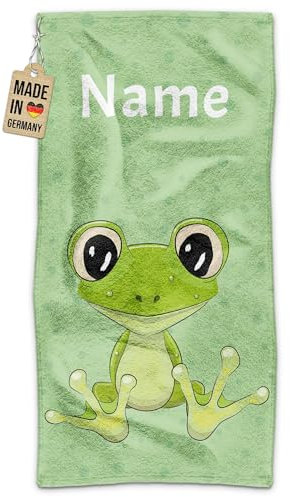 PR Print Royal Kinder-Handtuch mit Name personalisiert - Frosch - Geschenk für Jungen & Mädchen, Tier Geschenke, Kindertag, Schwimmunterricht | Handtuch Personalisieren 140 x 70 cm