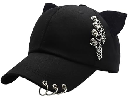LLLmhuaa Cappello da Baseball con Orecchie da Gattino da Donna, con Ciondolo in Metallo, con Orecchie di Gatto, Versatile, Traspirante, per Adulti, Accessori Sportivi Casual