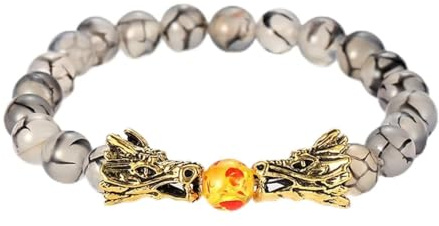 Tolldek 8mm Naturstein Armband, Drachen Anhänger Damen & Herren Armbänder, Echten Natursteinen Freundschaftsarmbänder Paar Geschenk für Frauen und Männer, 19CM