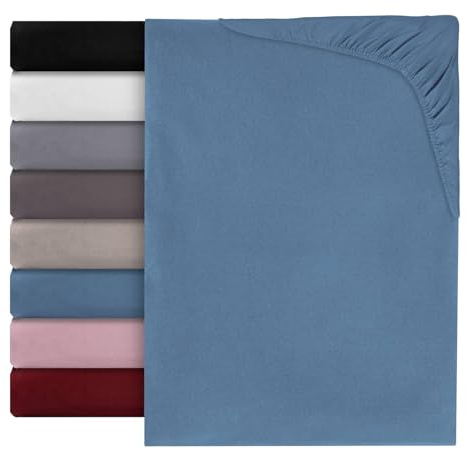 Spannbettlaken Spannbetttuch Luna 100% Baumwolle Bettlaken Betttuch Matratzenbezug 8 Farben Uni Blau - 90x200cm