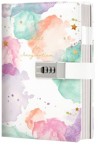 CAGIE Diary with Lock for Girls and Women, Waterproof Journal with Lock 192 Pages Secret Girls Locked Diary with Pen, Password Locked Journals for Teen Girls, A5 Watercolour Design