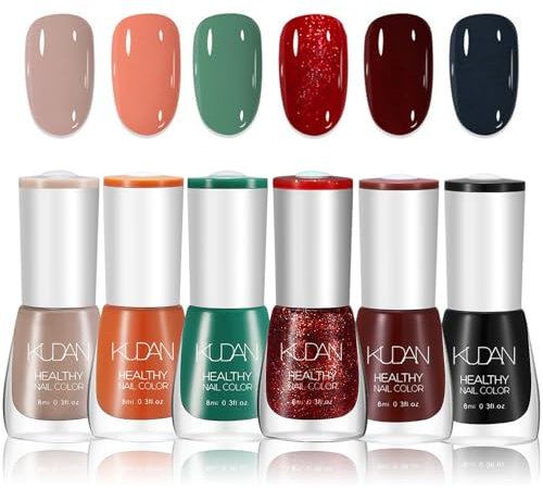 DMQ Colorful Nail Polish Sets, 6Pcs Green Red Black Glitter Nail Varnish Kit - Non-Toxic Water Based Holographic Nail Gel - Nail Paint Nail Art Manicure Kit Gifts for Women