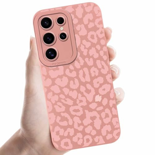 Coalbooliy Coques pour Samsung Galaxy S22 Ultra 5G 6,8'', Étui Rose Souple TPU Silicone Aesthetic Modèle Léopard Dessin Durable Fine Housse de Antichoc Camera Protection Cover Cadeau Filles, 07