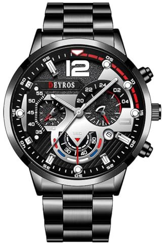 JewelryWe Herrenuhr Große Leuchtende Uhr: Einzigartig Analog Quarz Armbanduhr Herren Schwarz Metallarmband Geschäft Lässige Uhr mit Silber DREI-Augen Oberfläche und Leuchtzeiger