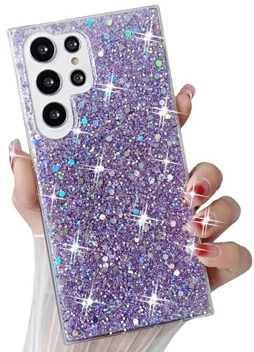 Esakycn Cover per Samsung Galaxy S24 Ultra 5G Glitterata, Custodia Antiurto Bling Glitter Silicone Riflettente con Paillettes Design Estetico Donna Ragazze Lucido Case per S24 Ultra 6.8 , Porpora