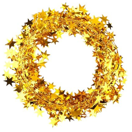 Folien Stern Girlande,7.5 Meter Folien Stern Lametta,Glitzer Stern Draht für Party Weihnachten Karneval Party (Gold)