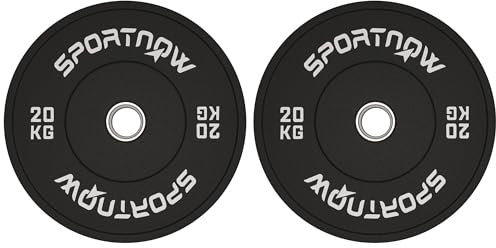 SPORTNOW Set 2 Dischi Pesi 2x20 kg in Gomma, Dischi per Palestra e Casa con Foro da 5 cm per Manubri e Bilancieri, Nero