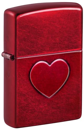 Zippo Sturmfeuerzeug - Stamped Heart, Candy Apple Red, Stamped - Nachfüllbar - Wiederverwendbar - Windfestes Design - Geschenkbox - Made in USA