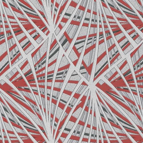 Grey and Red Rays Wallpaper - Textured Blown Bold Geometric Design - Feature Wall - Paste The Wall and Paper Vinyl