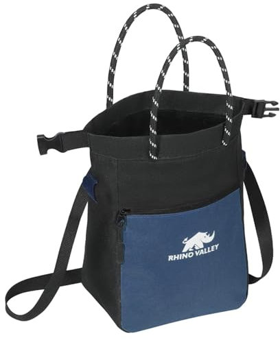 Rhino Valley Magnesiabeutel, kein Leck magnetische Klettern Chalk Bag mit Griff, Klettern Chalk Bucket Gear mit verstellbaren Gürtel Reißverschlusstaschen für Fitness, Gewichtheben,Marineblau&Schwarz