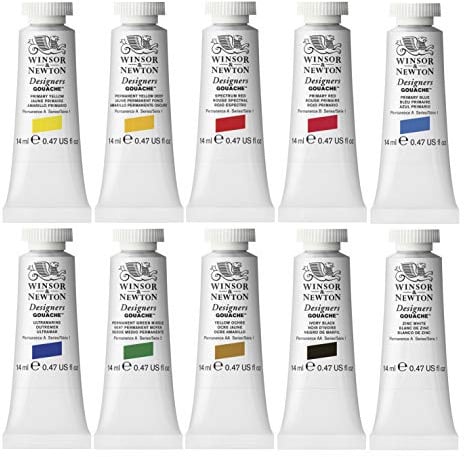 Winsor & Newton, Designers Gouache, Introductory Paint Set, 10 x 14 ml Tubes Assorted Colours