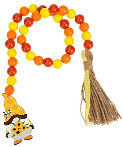 Warmhm Perlenkette aus Holz Ziffern Gnom Girlande funkeln Makramee wandverkleidung Wand polsterung Tassel Dekoration wohnungsdeko Festival-Zwerg- hängende Verzierung Hanfseil Orange