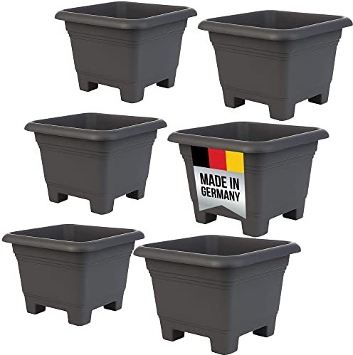 Centi Moderne Pflanzkübel Groß für Garten & Terrasse - 6er Set in elegantem Anthrazit, 38x38x28 cm, wetterfest & frostsicher