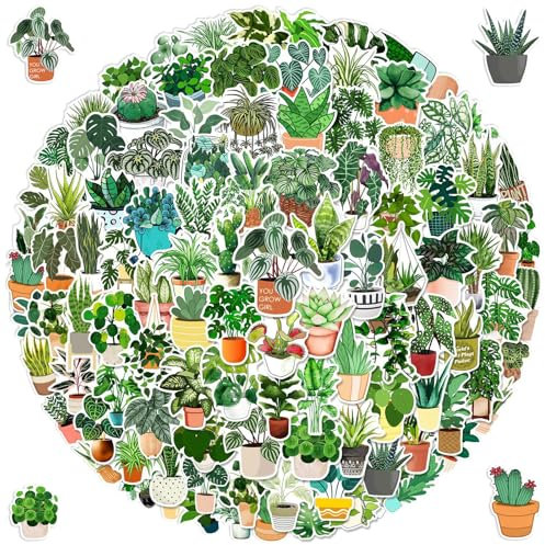 Qxwuyazbryl Grüne Pflanzen Aufkleber, 100 Stück Green Plant Sticker Set, Graffiti-Aesthetic Wasserfeste Aufkleber für Motorrad, Fahrrad, Stoßstange, Laptop, Erwachsene, Jugendliche