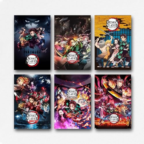 Mianm Demon Poster Slayer Vintage Classic Anime Movie Cover Poster Set, 6 Stück, Querformat, 20x30 cm, Leinwand, Ungerahmt, Schlafzimmer-Dekoration