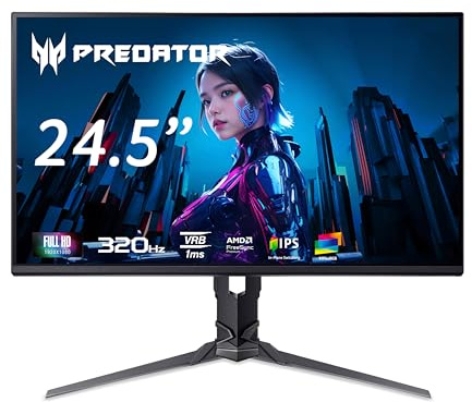 Acer Predator XB253QF3 Gaming Monitor 25 Zoll (62,2 cm) Full HD, 320Hz IUM | 25 Zoll (62,2 cm Bildschirm) Full HD, 320Hz, 1ms(VRB), HDMI 2.0, DP 1.4, höhenverstellbar, Pivot, VESA