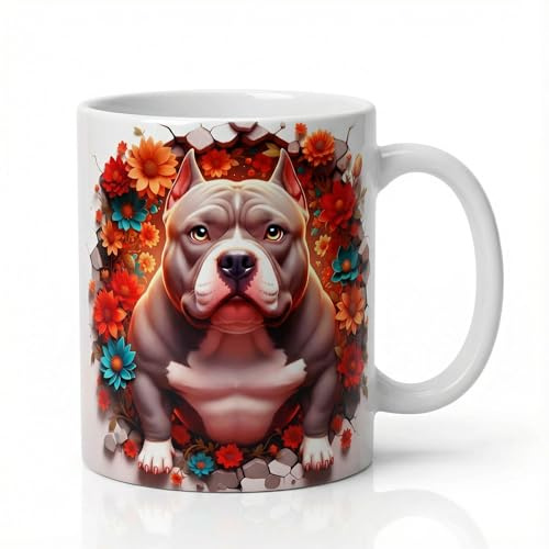 Shopi Zone American Bully Original Ceramic Dog Mug, 3D Artistic Floral Illustration, Colorful Design for Dog and Animal Lovers