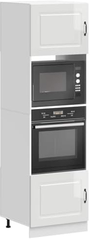 RMIHSJG Kalmar Lot de 2 armoires de cuisine en bois blanc brillant avec pieds réglables et grand espace de rangement pour four et micro-ondes, design peu encombrant pour la cuisine