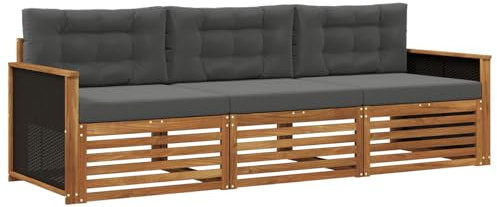 vidaXL Outdoor-Sofagarnitur 3 pcs Natur und Anthrazit Polyester, Outdoor Lounge, Moderne Ecksofa, Gartenmöbel, Terrassen-Sitze, Komfortables Set für Wohnräume