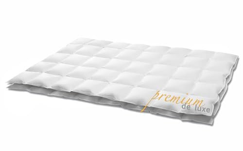HANSKRUCHEN® Premium de Luxe Daunendecke 155x220 cm - Extra Leicht / Sommer - Made in Germany Kassettendecke aus 100% Baumwolle - Allergiker geeignet