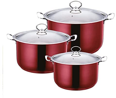 SQ Professional Gems Stainless Steel Stockpot Set with Lids 3pc (Ruby)