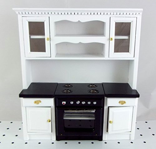 Melody Jane Dolls House Miniature Fitted Kitchen Furniture Black & White Oven Unit Cupboards