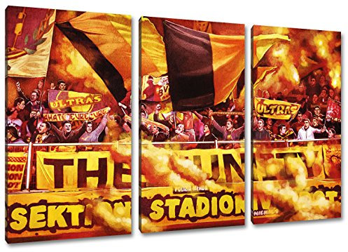 Dortmund Ultras, 3-Teiler Format: 120x80, Bild auf Leinwand XL, fertig gerahmt