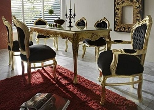 Casa Padrino Barock Esszimmer Set Schwarz/Gold - Esstisch + 6 Stühle - Möbel Antik Stil