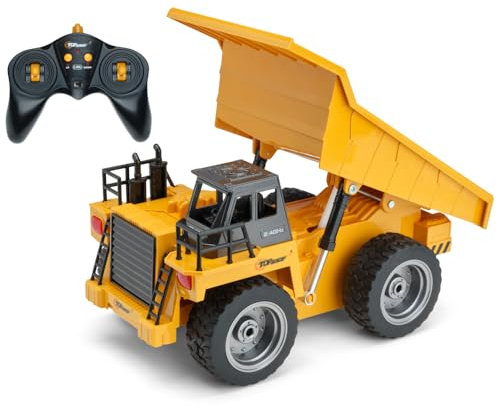 Top Race Télécommande Digger Dump Truck Entièrement Fonctionnel RC Tracteur Télécommande Tracteur 5 Canaux Digger Jouets avec Lumières et Son Construction Dump Truck pour Garçons et Filles