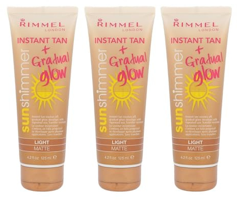 3 x Rimmel London Instant Tan & Gradual Glow Sun Shimmer Instant Tan - Light Matte 125ml