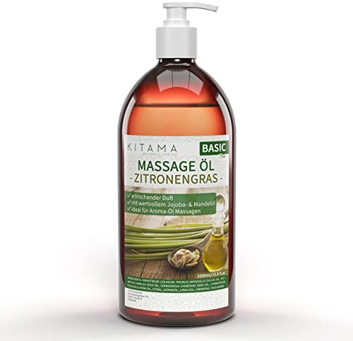Kitama Massageöl Aroma Zitronengras - Körper-Öl für Massagen - Pflegeöl - Aroma-Öl - pflegendes Entspannungs-Öl - Thai - 1000ml (1-Liter)