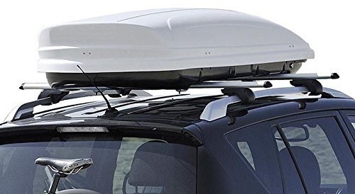Dachbox VDPMAA460 Weiss abschließbar 460Ltr + AURILIS PRO Dachgepäckträger kompatibel mit Renault Trafic 2001-2014