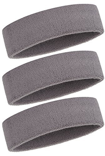 ONUPGO Schweißband Stirnband für Männer & Frauen - 3PCS Sports Stirnbänder Feuchtigkeitstransport Athletic Cotton Terry Cloth Schweißband Schweißabsorbierende Kopfband (3 Grey)