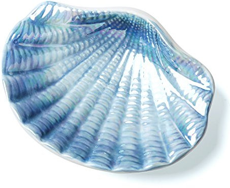 FORLONG Ceramic Ocean Seashell Soap Dish, for Bathroom,Tub and Kitchen Sink-Blue