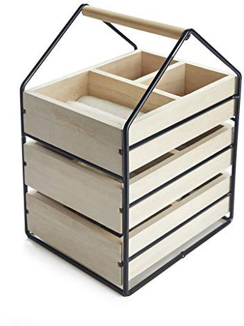 balvi Schmuck-Organizer House Schwarz Schmuckschatulle mit 3 Holzschubladen mit Griffen Holz/Metall