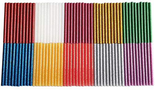 FANGZIDM 100 Pezzi Bastoni di Colla a Caldo Glitterati 100 x 7mm Adesivo Stick per DIY - Multicolore