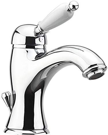 KIRKÉ WHITE WASCHTISCH-EINHEBELMISCHER MIT ABLAUFGARNITUR, WEISSER HEBEL, CHROM