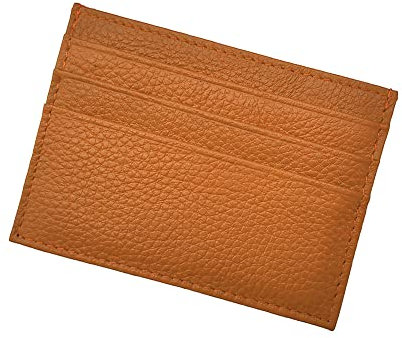LOLUNA® Etui Porte Carte de crédit Plat 2 côtés - 6 Cartes - Billets - Cuir Vachette Véritable - Homme/Femme (Camel)