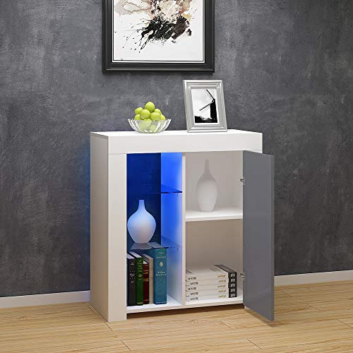 Panana Sideboard Modern Cabinet Matt Body and High Gloss Doors Sideboard 16colors LED Lighted LxWxH 29.53x15.78x32.68inch (Grey)