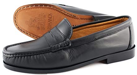 Marttely Scarpe da uomo in pelle nera con suole in pelle, fatte a mano, mocassini, taglia EU modello 500