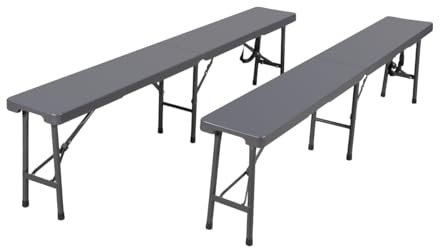 HATTORO 2er Set Campingbank Bierzeltbank Bierbank klappbar Campingmöbel Kunststoff 180 cm Grau