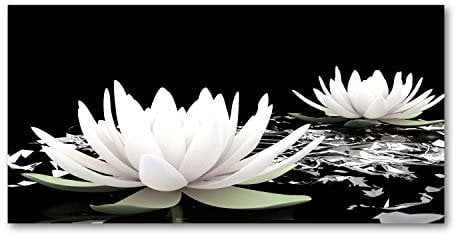 Tulup Splashback 47.24x23.62 inch / 120x60 cm Splash back Kitchen Panel Toughened Safe Glass Tempered Glass Kitchen Protection Induction Cooker Wall Protection Glass Panel - White - water lilies