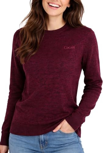 Cocain underwear Damen Basic Strickpullover 100% Baumwolle Langarm S-XXL | Pullover mit Logo einfarbig Rundhals Sweatshirt M L XL XXL 3XL atmungsaktiv bequem weich hautfreundlich