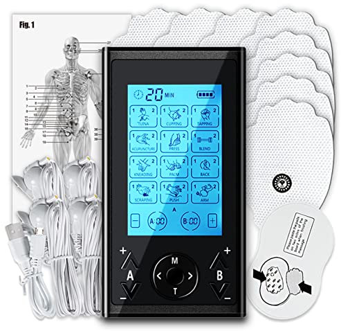 Easy@Home TENS Machine for Pain Relief - 24 Modes 4 Channels TENS Machine Portable Rechargeable for Arthritis, Back, Labour, Period, Sciatica, Knee, Nerve, Endometriosis, Muscle & Joint Pain Relief