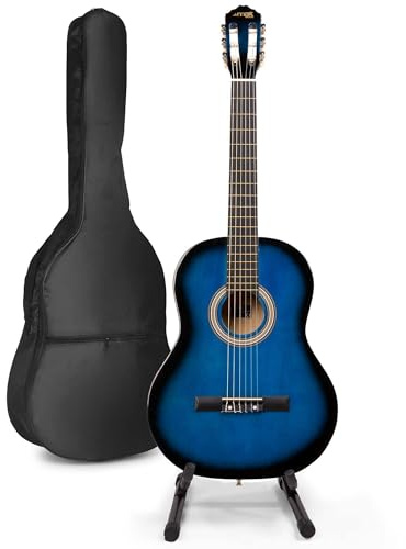 MAX SoloArt Konzertgitarre 4/4, Akustik Gitarre für Anfänger mit Tasche, Gitarrenständer, Stimmgerät, Plektrum, Gurt und Zubehör, Acoustic Guitar, Akustikgitarre in Blau