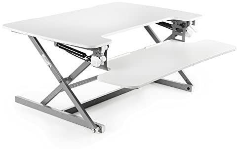 Vantage Flexdesk höhenverstellbarer Schreibtischaufsatz (Tischmaße 89 x 59 cm, 14-50 cm Höhe, bis 15 kg belastbar) grau