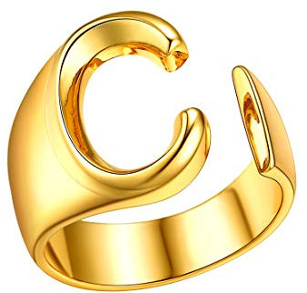 FindChic verstellbarer Buchstaben C Ring mit Namen Text Gravur Offener Anfangsbuchstaben Namensring Partnerring für Paar Pärchen